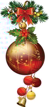 Holly Berry And Golden Christmas Ball vector