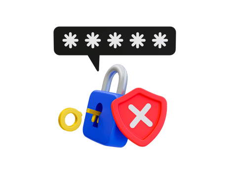 3d minimal password verification. Password authentication concept. Login failed. Unauthorized user. Key with padlock and red shield with a cross mark. concept. 3d rendering illustration. png