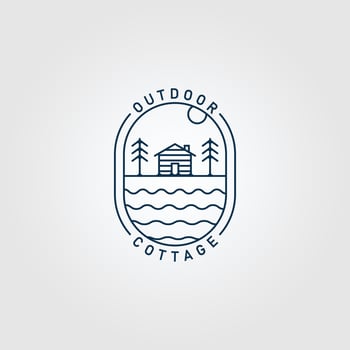cottage line art logo minimalist with emblem vector illustration design