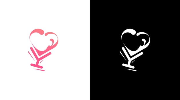 Wine glass logo romance love monogram icon style Design template vector