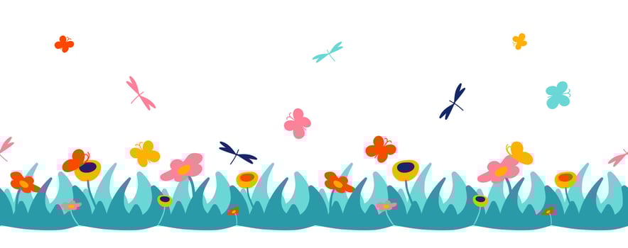 Flowers and grass seamless border vector illustration