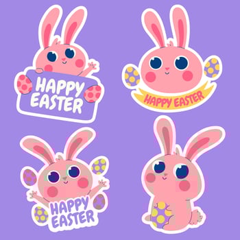 Easter bunny rabbits sticker set vector