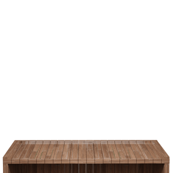 Wooden table, wood table top front view 3d render isolated png