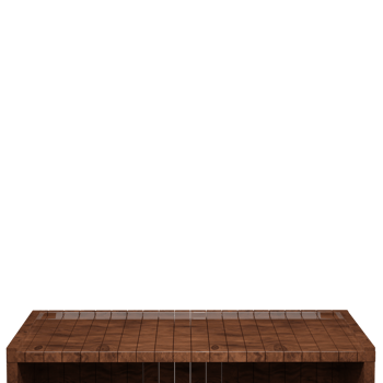 Wooden table, wood table top front view 3d render isolated png