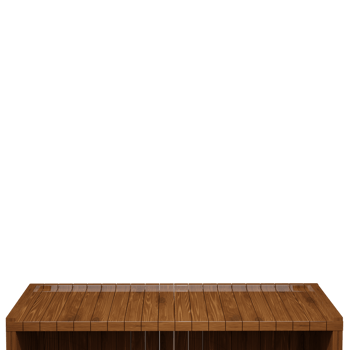 Wooden table, wood table top front view 3d render isolated png