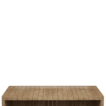 Wooden table, wood table top front view 3d render isolated png