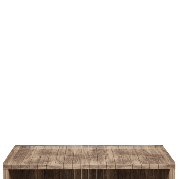 Wooden table, wood table top front view 3d render isolated png