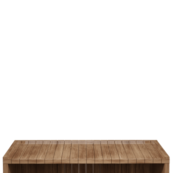 Wooden table, wood table top front view 3d render isolated png