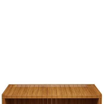 Wooden table, wood table top front view 3d render isolated png