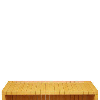 Wooden table, wood table top front view 3d render isolated png