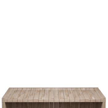 Wooden table, wood table top front view 3d render isolated png
