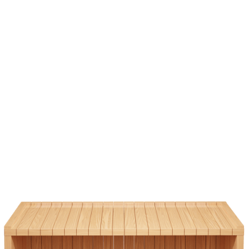 Wooden table, wood table top front view 3d render isolated png