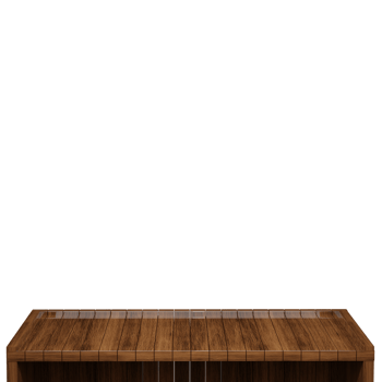 Wooden table, wood table top front view 3d render isolated png