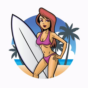 sexy surfer girl on the beach vector