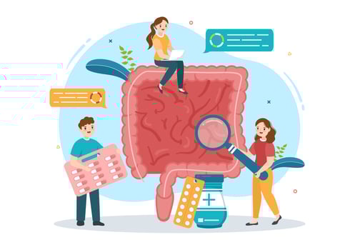 Proctologist or Colonoscopy Illustration with a Doctor Examines of the Colon and Harmful Bacteria in Cartoon Hand Drawn for Landing Page Templates vector