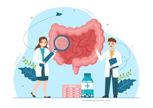 Proctologist or Colonoscopy Illustration with a Doctor Examines of the Colon and Harmful Bacteria in Cartoon Hand Drawn for Landing Page Templates vector