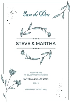 Floral wedding invitation template organic hand drawn leaves decoration vector
