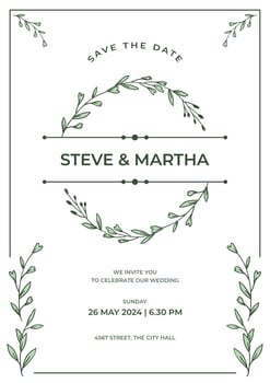 Floral wedding invitation template organic hand drawn leaves decoration vector