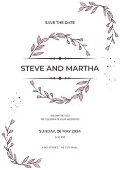 Floral wedding invitation template organic hand drawn leaves decoration vector
