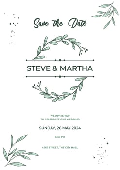 Floral wedding invitation template organic hand drawn leaves decoration vector