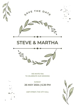 Floral wedding invitation template organic hand drawn leaves decoration vector