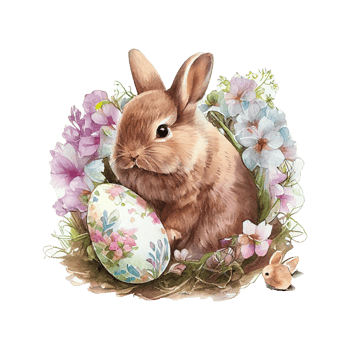 easter bunny watercolor flowers. AI Generated png