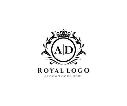 Initial AD Letter Luxurious Brand Logo Template, for Restaurant, Royalty, Boutique, Cafe, Hotel, Heraldic, Jewelry, Fashion and other vector illustration.