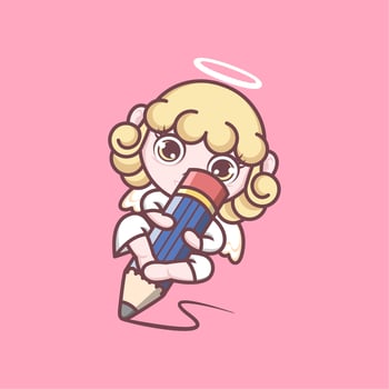 cute cartoon angel with a pencil vector