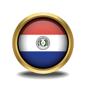 Paraguay Flag circle shape button glass in frame golden vector