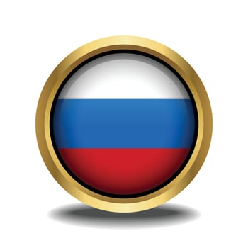 Russian Federation Flag circle shape button glass in frame golden vector