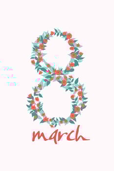 International Women's Day  postcard. Digit eight made of simple hand drawn tender flowers with text 8 march. vector