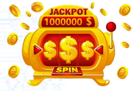 Golden slot machine. Slot machine for online casino and slots game. Coins explosion vector