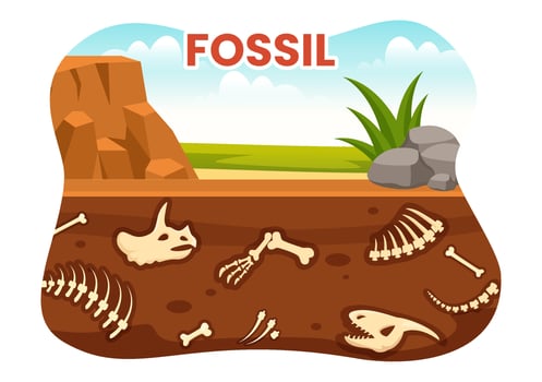 Fossil Illustration with Archaeologists Finds Dinosaurs Skeletons on Excavations or Digging Soil Layers in Flat Cartoon Hand Drawn Templates vector