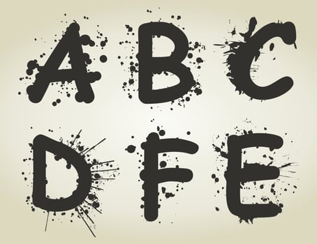 The alphabet from letters of blots. A vector illustration