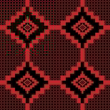 Seamless fabric geometric pattern in red on a black background. vector