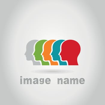 Five head on a grey background. A vector illustration