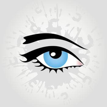 The blue eye looks upwards. A vector illustration