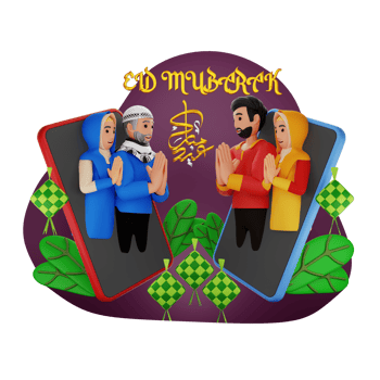 Eid Mubarak Greeting On Mobile Phone, 3D Character Illustration png