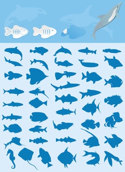 Collection of icons on a theme of fish. A vector illustration