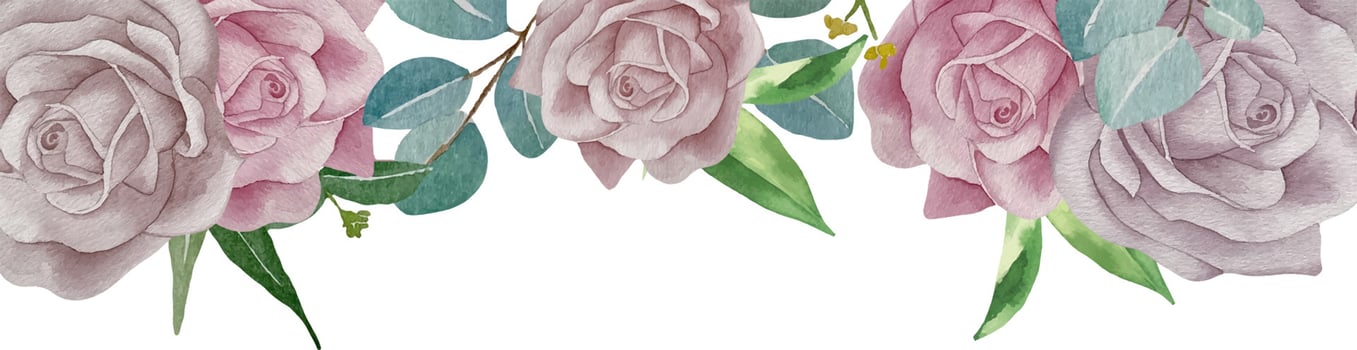 Watercolor pink and purple roses board. Watercolor hand painting floral background with place for text with bouquets of pink roses. Isolated on white background. vector