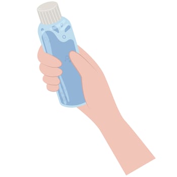 Bottle of water in hand. Reusable container for liquids.Hand holding a bottle,  sports water bottle.Vector illustration. vector