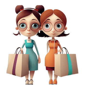 Two girls shopping catroon. png