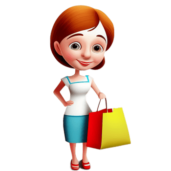Girls holding shopping bag with happy face cartoon. png