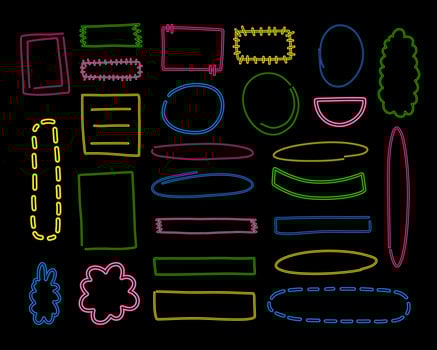Vector colorful various decorative banners and frames. Trendy outline illustration. Hand drawn design elements