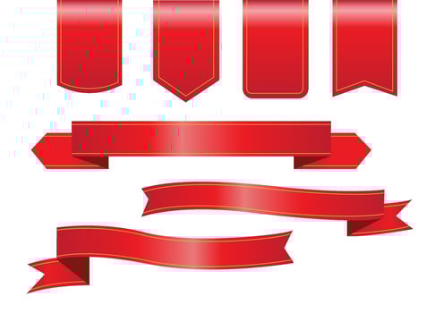 Red ribbons and tags set vector illustration