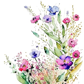 Watercolor Floral Border Bouquet vector