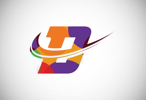 Polygonal low poly letter D with a swoosh logo. Modern vector logotype for business and company identity.
