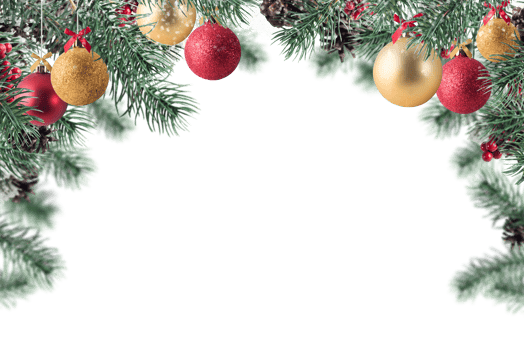Christmas decoration with snow, pine and ball with sparkly background png