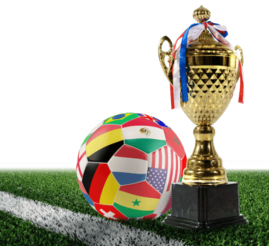 Golden football trophy with soccerball with worldwide contries png