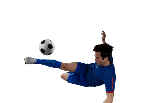 Close up of a football action scene with soccer  player kicks a soccerball png
